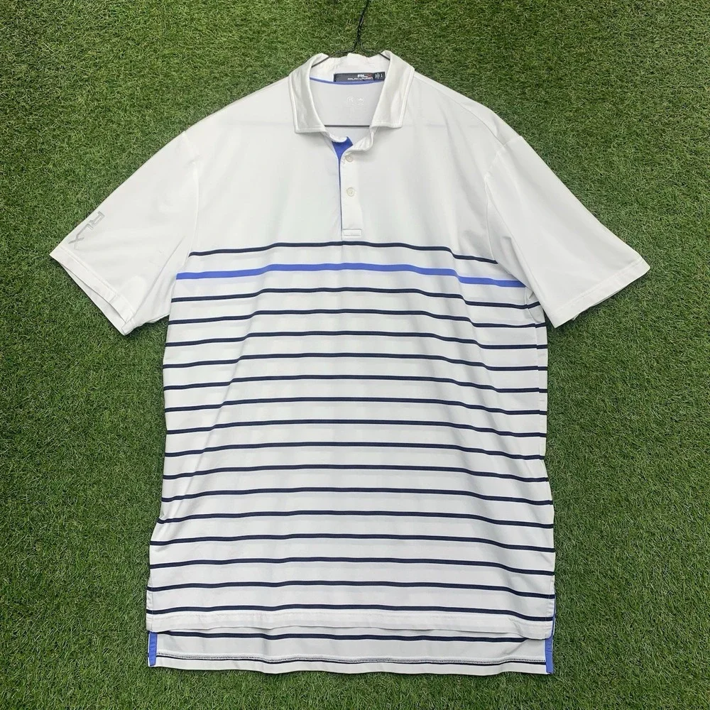RLX Ralph Lauren Golf Polo Shirt Mens Large Striped Athletic Sportswear Whicking
